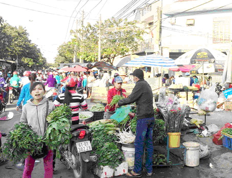 Vỉa hè đường Nguyễn Thị Tồn giờ đã thành chợ