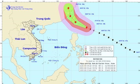 Đường đi và vị trí bão Nepartak. (Nguồn: nchmf.gov.vn)