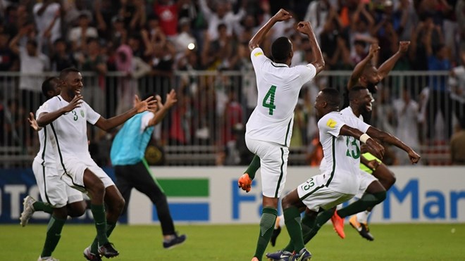 Saudi Arabia ăn mừng sau khi giành vé dự World Cup 2018. (Nguồn: Getty Images)