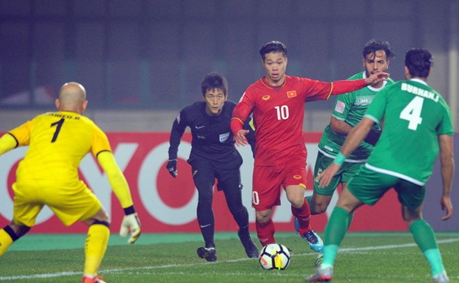 Công Phượng đi bóng trong trận gặp U23 Iraq. (Nguồn: AFC)