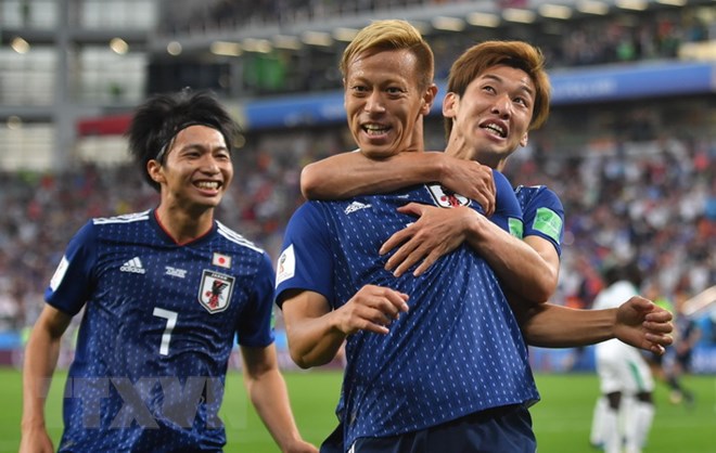 Cầu thủ Keisuke Honda của Nhật Bản mừng bàn thắng trong trận đấu với Senegal ở bảng H World Cup 2018 diễn ra ở Yekaterinburg, Nga ngày 24/6. (Nguồn: THX/TTXVN)