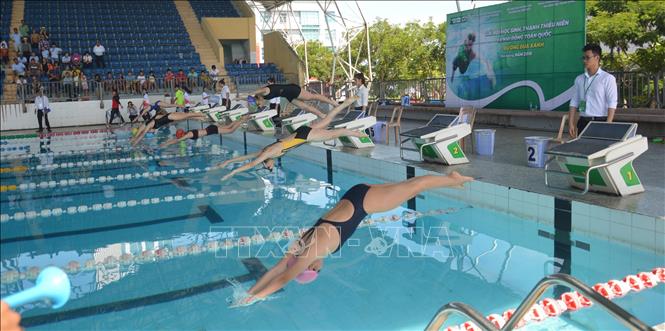 Trong ảnh: Các vận động viên tham gia thi đấu tại Giải bơi học sinh, thanh thiếu niên và nhi đồng toàn quốc 
