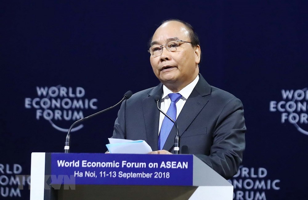 Thủ tướng Nguyễn Xuân Phúc phát biểu khai mạc WEF ASEAN 2018. (Ảnh: Thống Nhất/TTXVN)