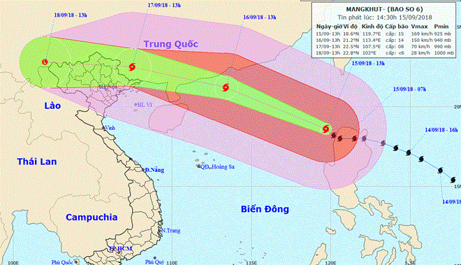 Dự báo đường đi của siêu bão Mangkhut. (Nguồn: nchmf.gov.vn)