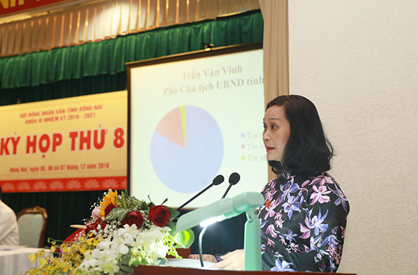 Phó ban thường trực Ban Tổ chức Tỉnh ủy Đặng Minh Nguyệt công bố kết quả bỏ phiếu lấy tín nhiệm các chức danh do HĐND bầu