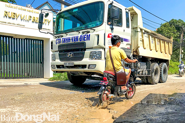 Đường liên khu phố 6, 7, 9, phường Tân Phong (TP.Biên Hòa) xuống cấp do xe tải nặng thường xuyên lưu thông. Ảnh: M.Thành