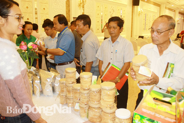 Đại biểu tham quan các gian hàng trưng bày sản phẩm nông nghiệp của Đồng Nai. Ảnh: B.Nguyên