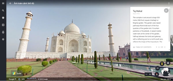 Di chuyển con chuột để xem hình ảnh toàn cảnh của lâu đài Taj Mahal