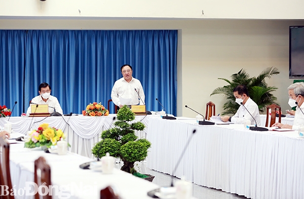 Giám đốc Sở Y tế Phan Huy Anh Vũ báo cáo tại cuộc họp. Ảnh: Huy Anh