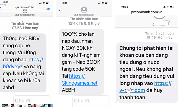 Người dân nên cảnh giác, không làm theo hướng dẫn từ những tin nhắn có nội dung như trên để tránh bị lừa đảo. Ảnh chụp màn hình