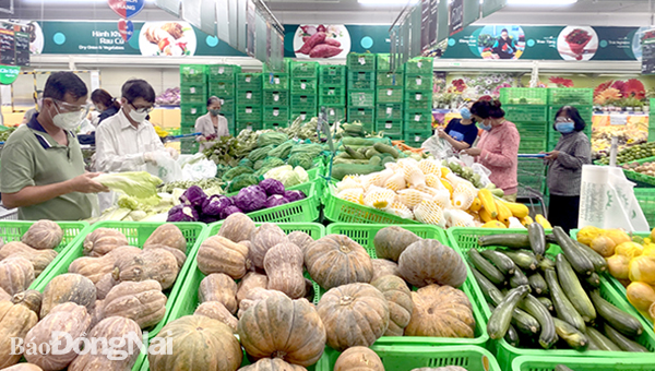 Nhiều nhóm mặt hàng tại hệ thống các siêu thị cũng được áp dụng giảm thuế VAT 8%. Trong ảnh: Khách mua hàng tại siêu thị Mega Market Biên Hòa. Ảnh: N.Liên