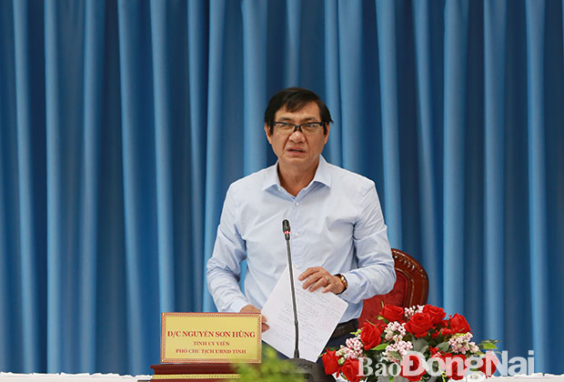 Phó chủ tịch UBND tỉnh Nguyễn Sơn Hùng phát biểu kết luận tại cuộc họp. Ảnh: Huy Anh