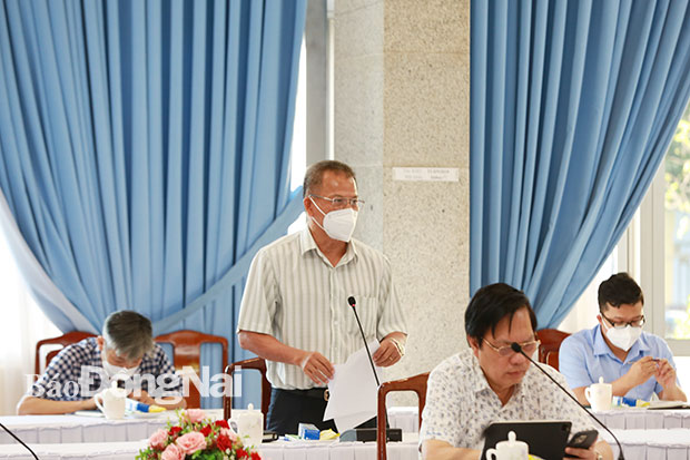 Phó giám đốc Sở GD-ĐT Võ Ngọc Thạch báo cáo tại cuộc họp. Ảnh: Huy Anh