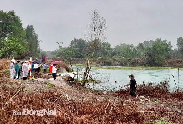 Khu vực xảy ra sự cố đuối nước làm 2 em học sinh tại xã Giang Điền (H.Trảng Bom) thiệt mạng. Ảnh: CTV