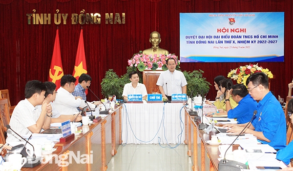 Phó bí thư Tỉnh ủy, Trưởng đoàn đại biểu Quốc hội tỉnh Quản Minh Cường phát biểu tại hội nghị