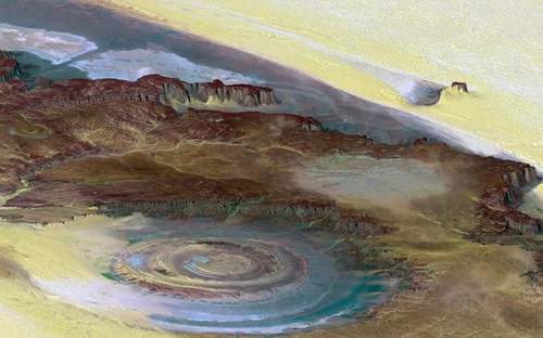 Vòng tròn kỳ lạ có đường kính 50km ở trung tâm sa mạc Sahara.