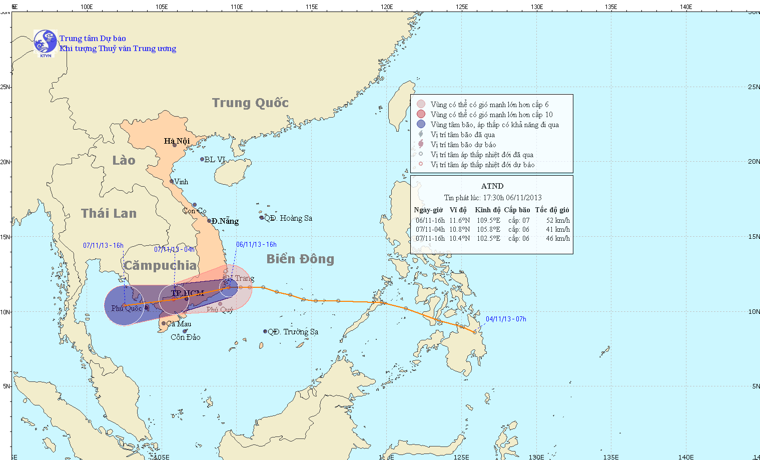 Đường đi của cơn bão số 13