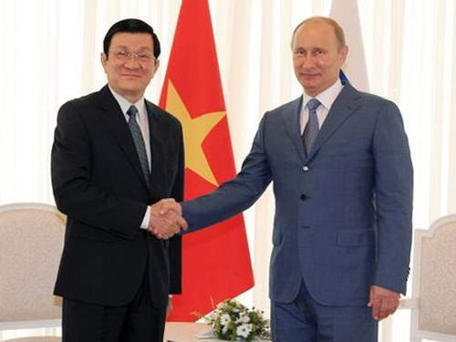 Chủ tịch nước Trương Tấn Sang và Tổng thống Vladimir Putin trong chuyến thăm Nga tháng 7-2012 - Ảnh: TTXVN 