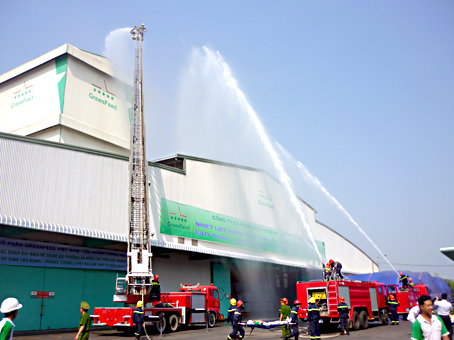 Một buổi diễn tập phương án chữa cháy và cứu nạn cứu hộ tại Công ty TNHH Green Feed (Khu công nghiệp Sông Mây, huyện Trảng Bom). 