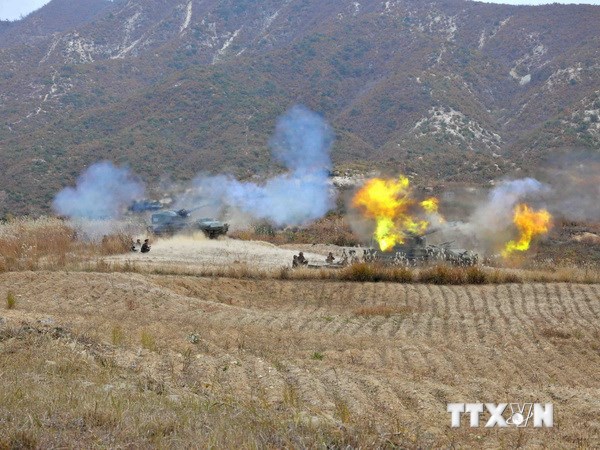 Buổi diễn tập quy mô lớn của các đơn vị quân đội Triều Tiên. Ảnh minh họa. (Nguồn: THX/ TTXVN)