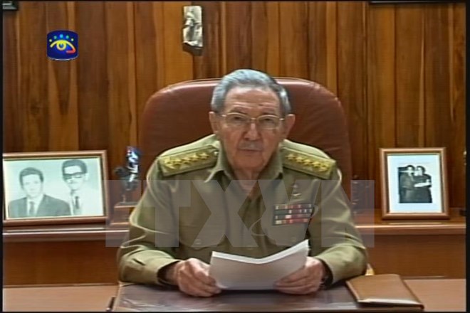 Chủ tịch Cuba Raul Castro phát biểu trước quốc dân về thỏa thuận bình thường hóa quan hệ ngoại giao với Mỹ. (NGuồn: AFP/TTXVN)