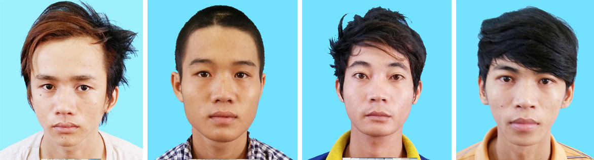 Nhóm đối tượng trộm cắp do Huỳnh Hoàng Lam (bìa trái) cầm đầu đã bị công an bắt giữ.