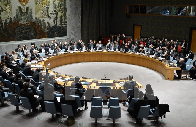 Toàn cảnh phiên họp của Hội đồng bảo an Liên hợp quốc về vấn đề Palestine. (Nguồn: THX/TTXVN)