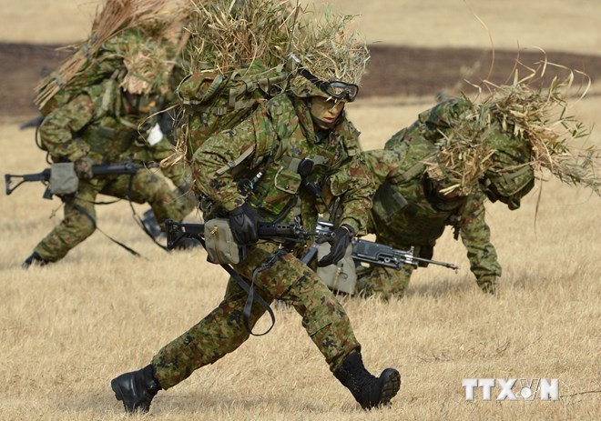 Binh sỹ Lực lượng Phòng vệ Nhật Bản trong một cuộc tập trận. (Nguồn: AFP/TTXVN)