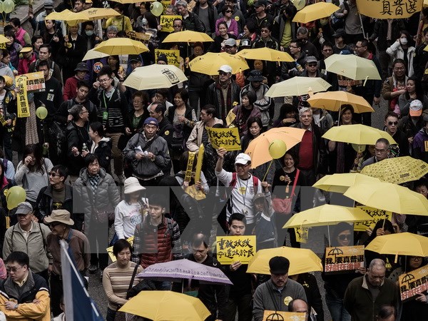 Biểu tình tại Hong Kong ngày 1/2. (Ảnh: AFP/TTXVN)