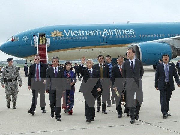 Tổng Bí thư Nguyễn Phú Trọng đến sân bay Quân sự Andrews ở Thủ đô Washington DC. (Ảnh: TTXVN)