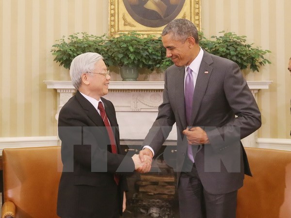 Tổng thống Hoa Kỳ Barack Obama và Tổng Bí thư Nguyễn Phú Trọng. (Ảnh: TTXVN)