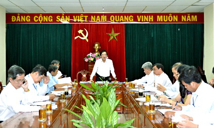 Phó chủ tịch UBND tỉnh Nguyễn Thành Trí phát biểu tại cuộc họp.