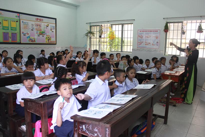 Một lớp học của Trường tiểu học Trịnh Hoài Đức (phường Trung Dũng, TP.Biên Hòa) - một trường có sĩ số học sinh trung bình cao nhất thành phố với 58 học sinh/lớp.