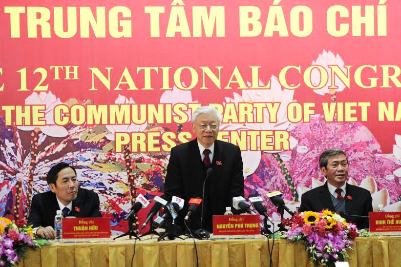 Tổng Bí thư Nguyễn Phú Trọng trong cuộc họp báo sau phiên bế mạc sáng 28-1