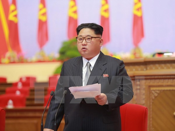 Nhà lãnh đạo Kim Jong-Un phát biểu tại ngày họp thứ hai Đại hội Đảng Lao động Triều Tiên. (Nguồn: EPA/TTXVN)