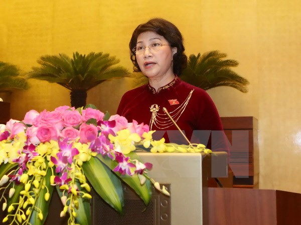Chủ tịch Quốc hội khóa XIV Nguyễn Thị Kim Ngân phát biểu nhận chức. (Ảnh: Phương Hoa/TTXVN)