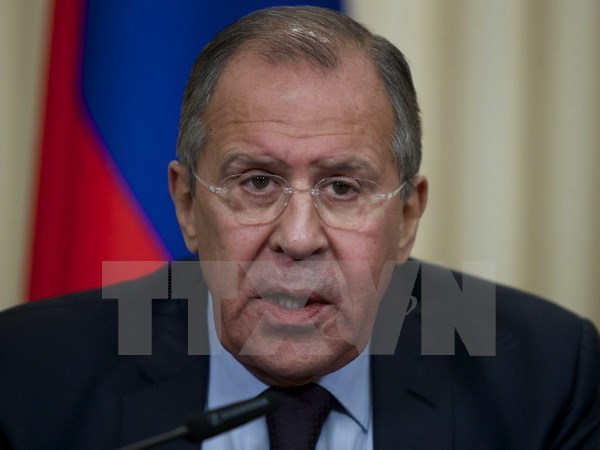 Ngoại trưởng Nga Sergei Lavrov trong cuộc họp báo ở thủ đô Moskva ngày 28/10 vừa qua. (Ảnh: AP/TTXVN)