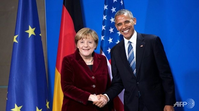Tổng thống Mỹ sắp mãn nhiệm Barack Obama và Thủ tướng Đức Angela Merkel. (Nguồn: AFP)
