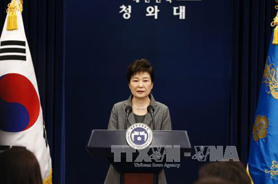 Tổng thống Hàn Quốc bị luận tội Park Geun-hye trong một sự kiện ở Seoul ngày 29/11/2016. Ảnh:AFP/TTXVN