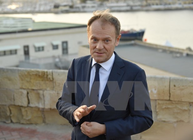 Chủ tịch Hội đồng châu Âu Donald Tusk phát biểu với báo giới tại Valletta, Malta ngày 2/2. (Nguồn: AFP/TTXVN)