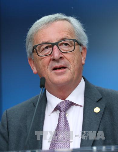 Chủ tịch Ủy ban Châu Âu Jean-Claude Juncker trong cuộc họp báo ở Brussels, Bỉ ngày 10/3 (Ảnh: THX/TTXVN)