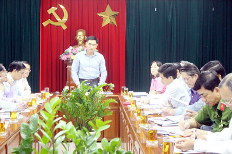Phó chủ tịch UBND tỉnh Trần Văn Vĩnh phát biểu tại buổi làm việc với các sở, ngành về Trung tâm hành chính công của tỉnh.