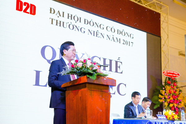 Ông Hồ Đức Thành - Chủ tịch HĐQT D2D phát biểu tại Đại hội đồng cổ đông thường niên năm 2017