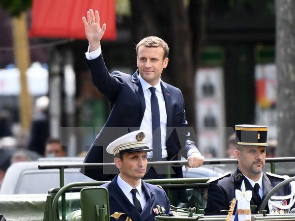 Tân Tổng thống Emmanuel Macron sau lễ tuyên thệ nhậm chức ở Paris. (Nguồn: AFP/TTXVN)