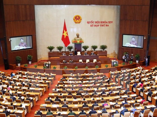 Lễ khai mạc Kỳ họp thứ ba, Quốc hội khóa XIV được tổ chức trọng thể tại Nhà Quốc hội ở Thủ đô Hà Nội. (Ảnh: Văn Điệp/TTXVN)