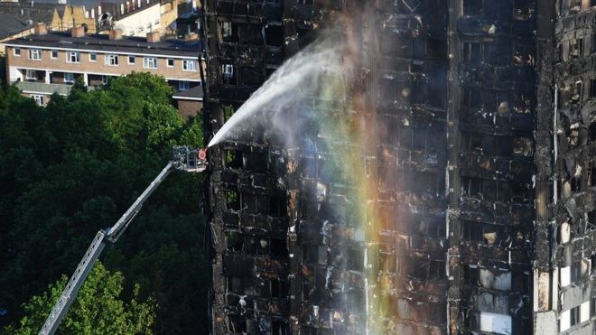 Tòa nhà Grenfell bị cháy rụi. (Nguồn: BBC)