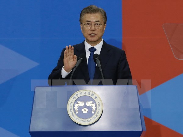Tổng thống Hàn Quốc Moon Jae-in tại một buổi lễ ở Seoul. (Nguồn: AFP/TTXVN)