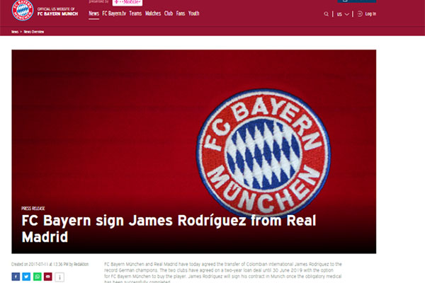 Bayern xác nhận chiêu mộ thành công James.