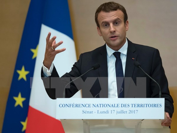 Tổng thống Pháp Emmanuel Macron tại phiên họp Thượng viện ở thủ đô Paris. (Nguồn: AFP/TTXVN)