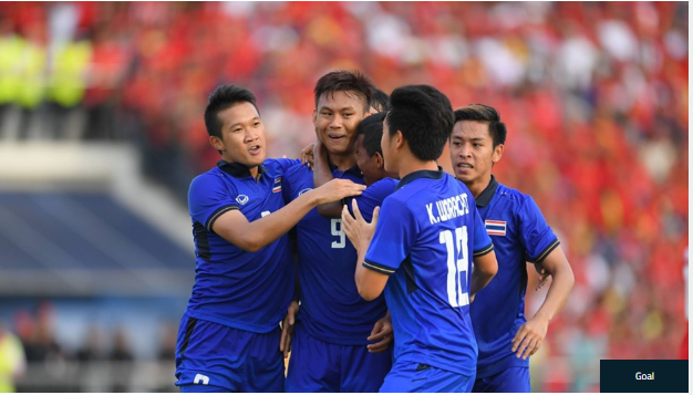 Các cầu thủ U-22 Thái Lan ăn mừng bàn thắng vào lưới U-22 Myanmar. Ảnh: GOAL.COM